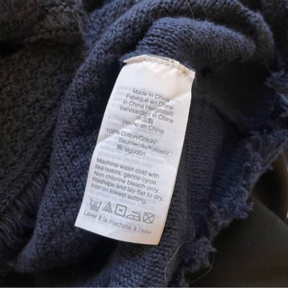 J. Crew Crochet Fringe Boho Long Sleeve Navy Sweater Size Small - Picture 3 of 10